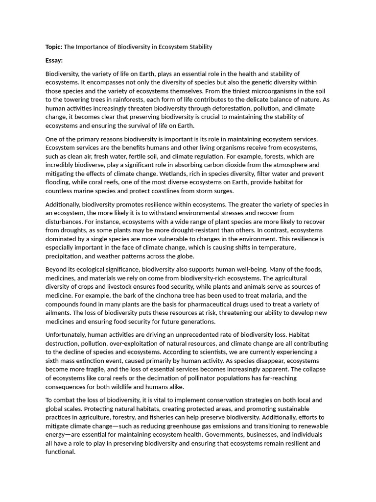 Importance of Biodiversity for Ecosystem Stability | PDF | Biodiversity ...