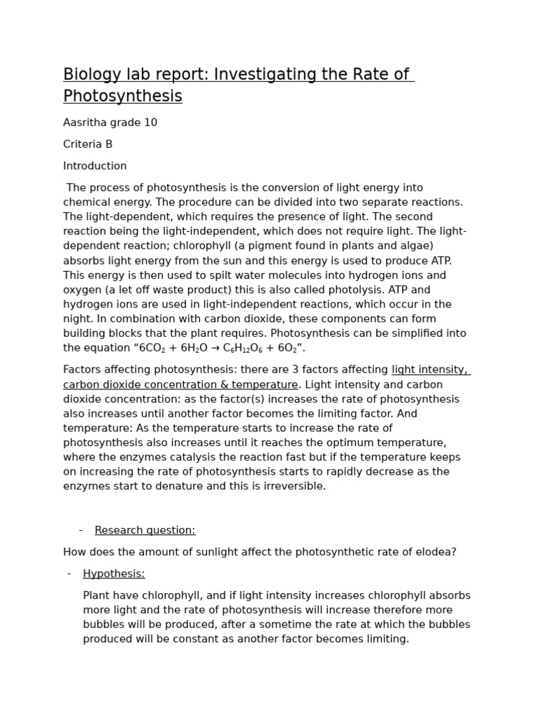 Biology Lab Report | PDF | Photosynthesis | Nature