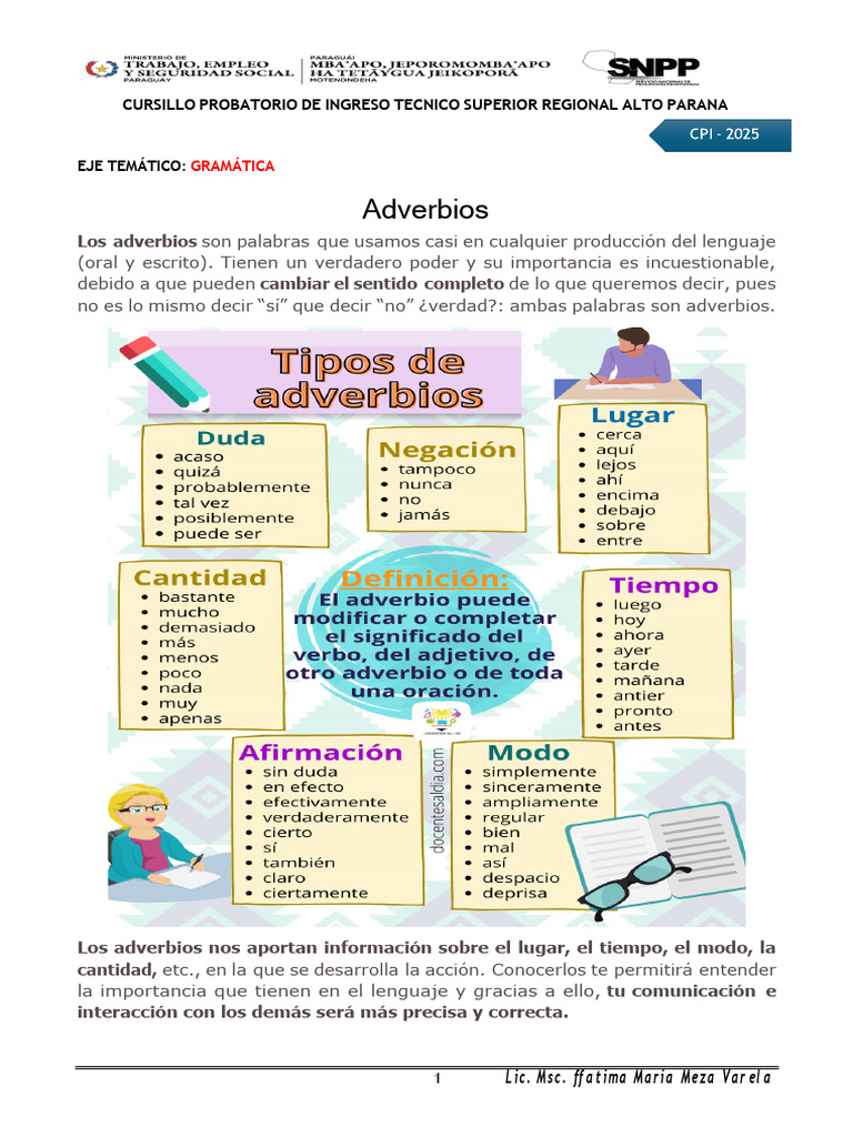 Importancia y Tipos de Adverbios en Español | PDF | Adverbio | Palabra