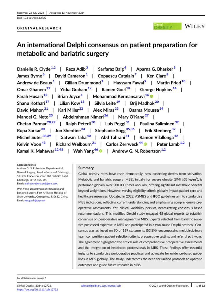 An International Delphi Consensus On Patient Preparation For Metabolic ...