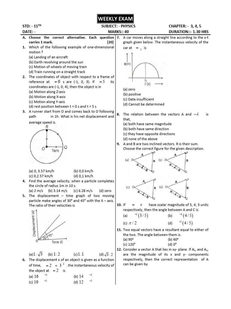 11th Grade Physics Weekly Exam | PDF | Euclidean Vector | Velocity