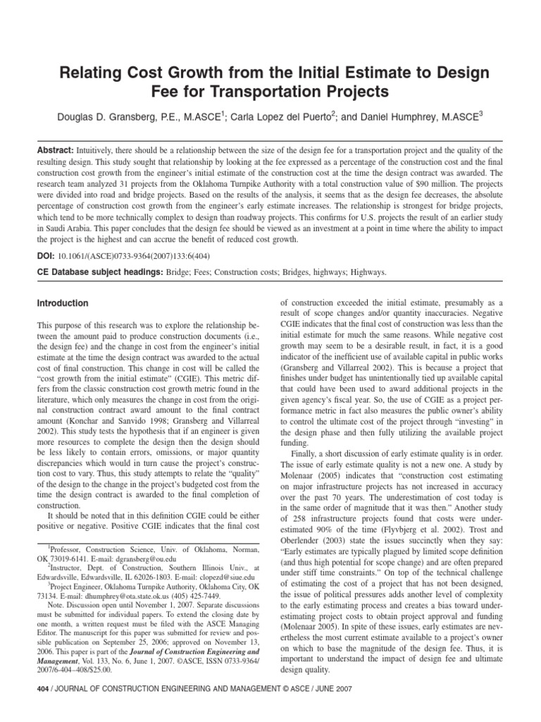 Transportation Project Design Fees | PDF | Regression Analysis | Linear ...