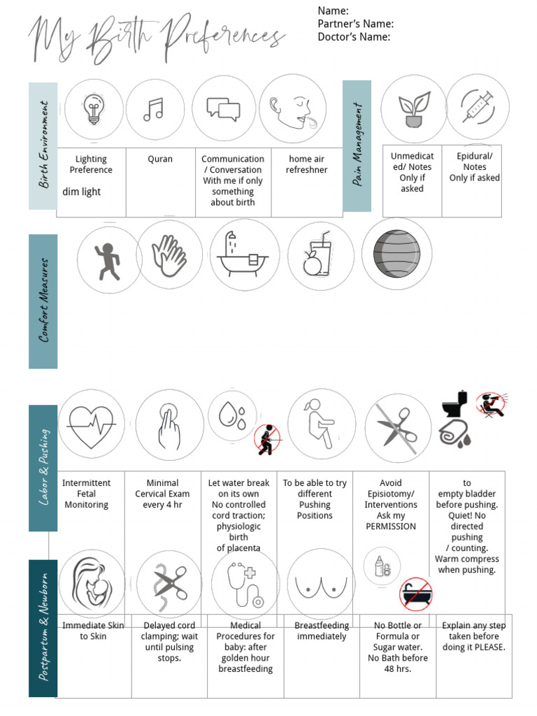 Birth Plan: Preferences & Guidelines | PDF | Childbirth | Human Development