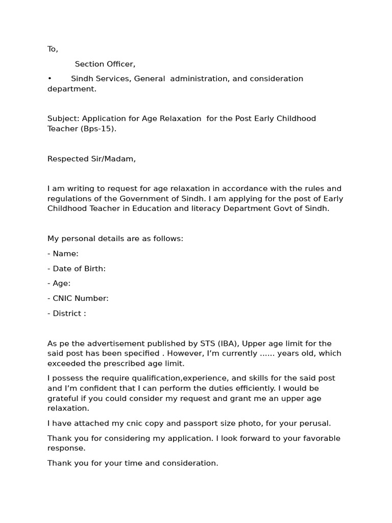 Age Relaxation Request for Teacher Post | PDF