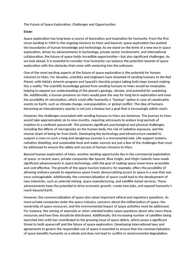 Future Challenges in Space Exploration | PDF | Outer Space | Space ...