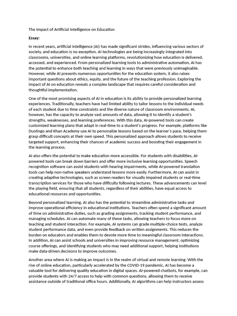 AI's Transformative Role in Education | PDF | Artificial Intelligence ...