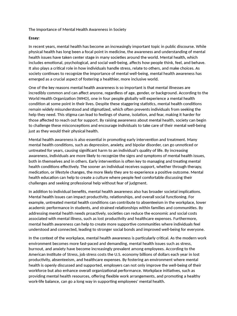 The Importance of Mental Health Awareness in Society | PDF | Mental ...