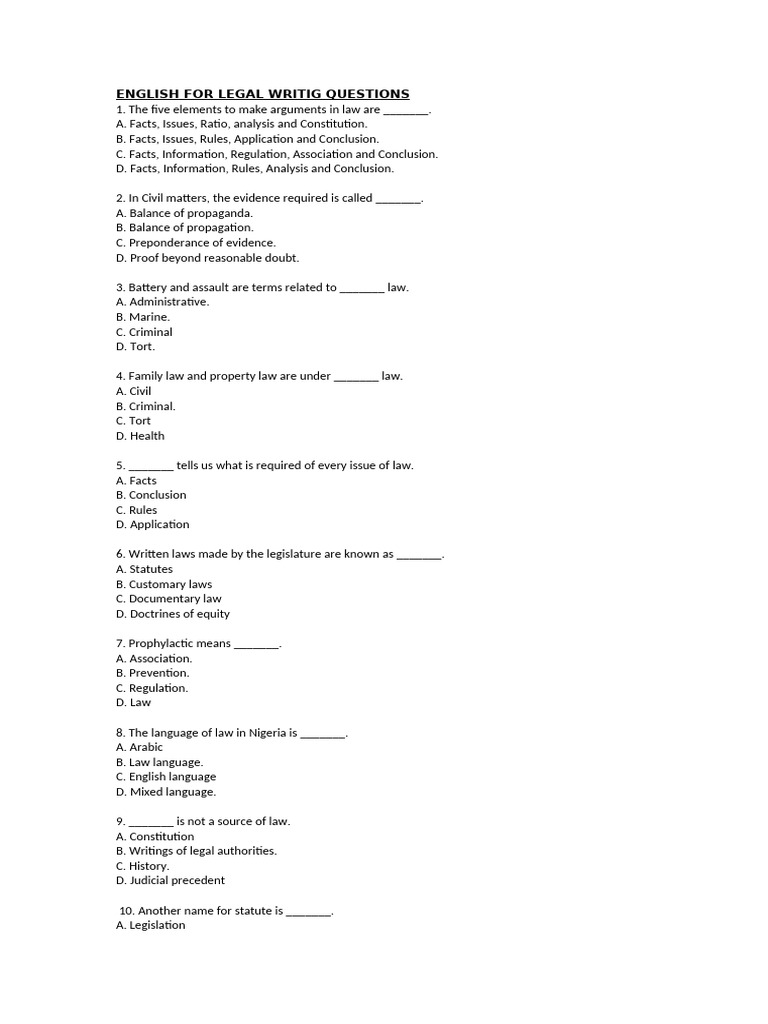 Legal Writing Fundamentals Quiz | PDF | Burden Of Proof (Law) | Common Law