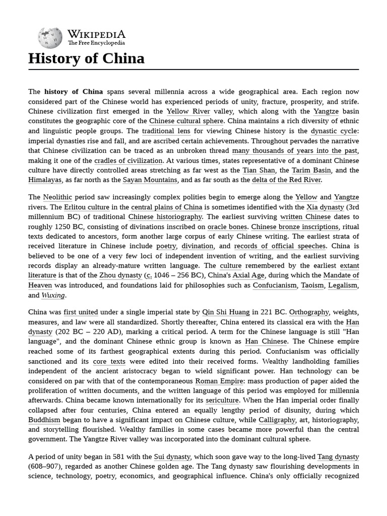 Overview of Chinese Dynastic History | PDF | History Of China | Tang ...