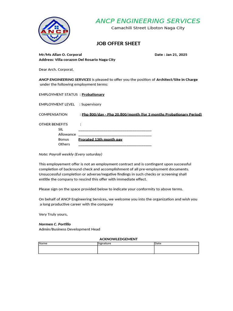 Sample Job Offer | PDF
