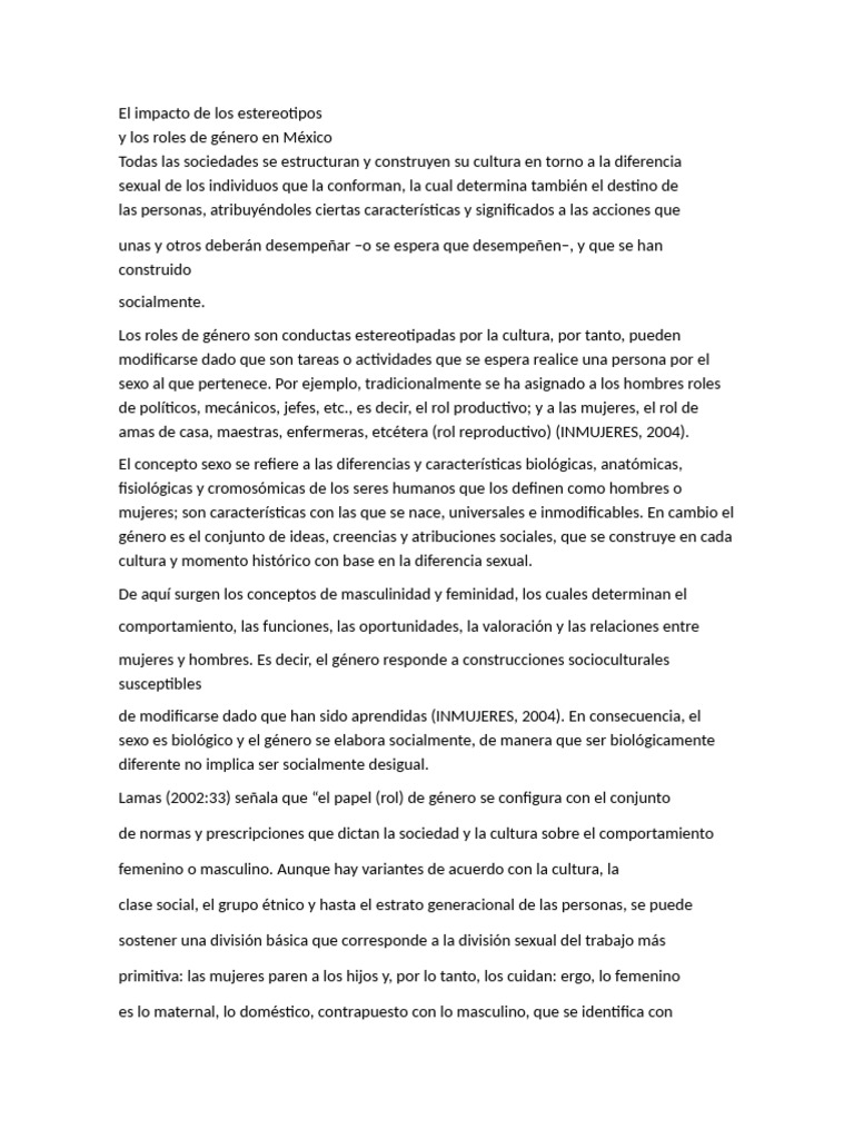 Estereotipos y roles de género en México | PDF | Género | Estudios de ...