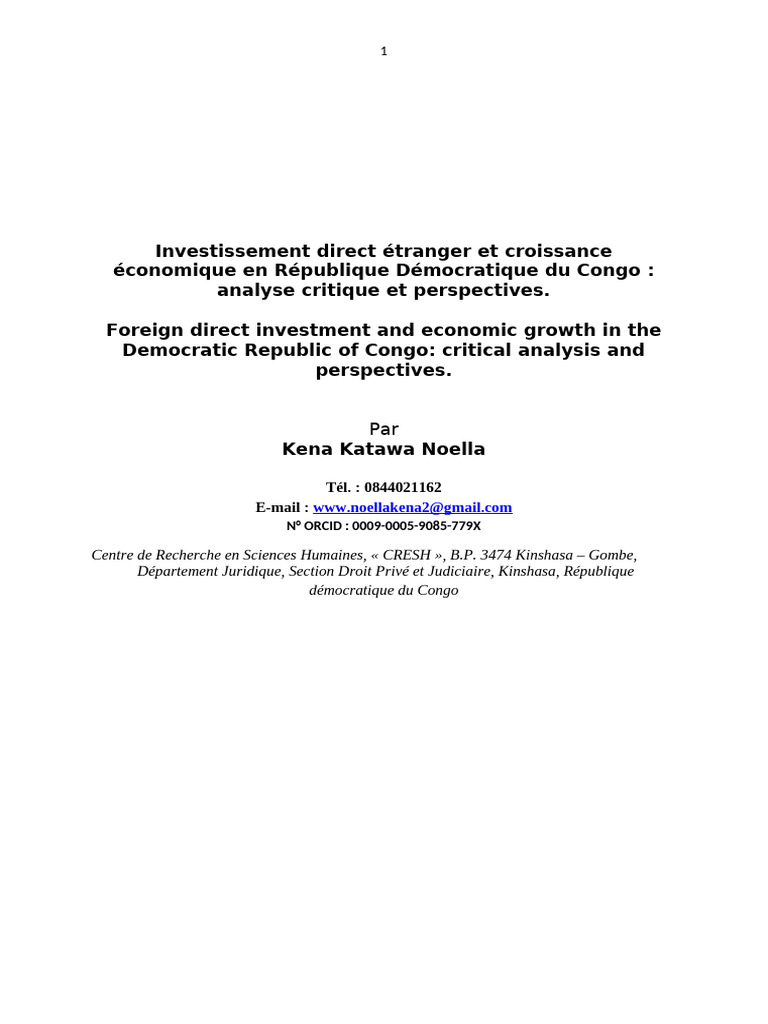 Impact des IDE sur la croissance en RDC | PDF | Croissance économique ...