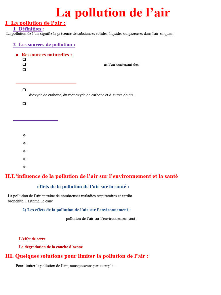 Impact et solutions à la pollution de l'air | PDF | Pollution de l'air ...