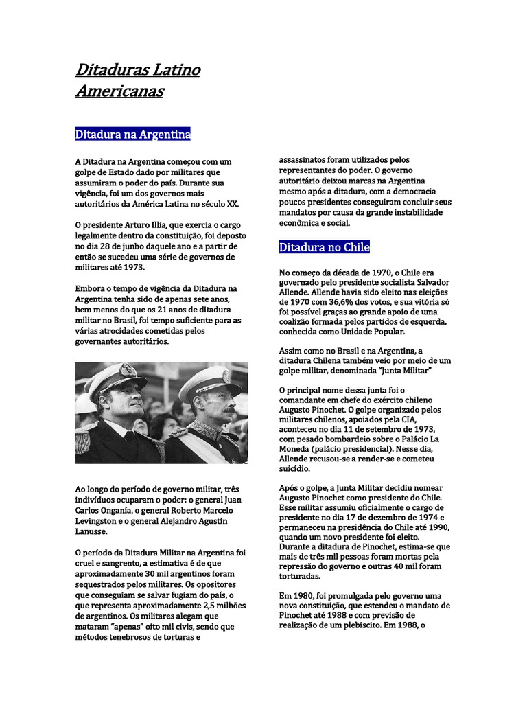 Ditaduras na América Latina: História e Impactos | PDF | Augusto ...