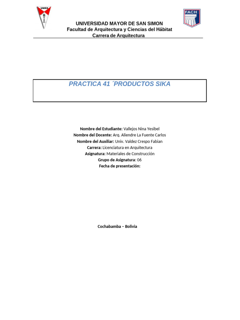 Practica 41 Productos Sika | PDF | Materiales de construcción