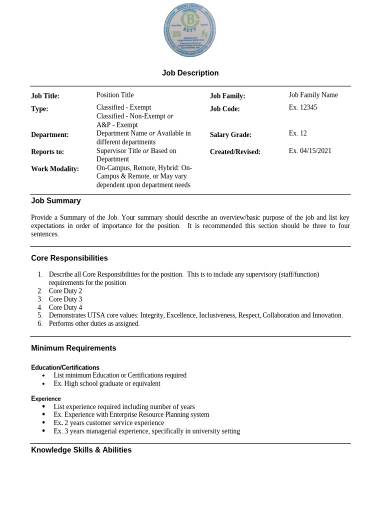 Comprehensive Job Description Template | PDF | Business