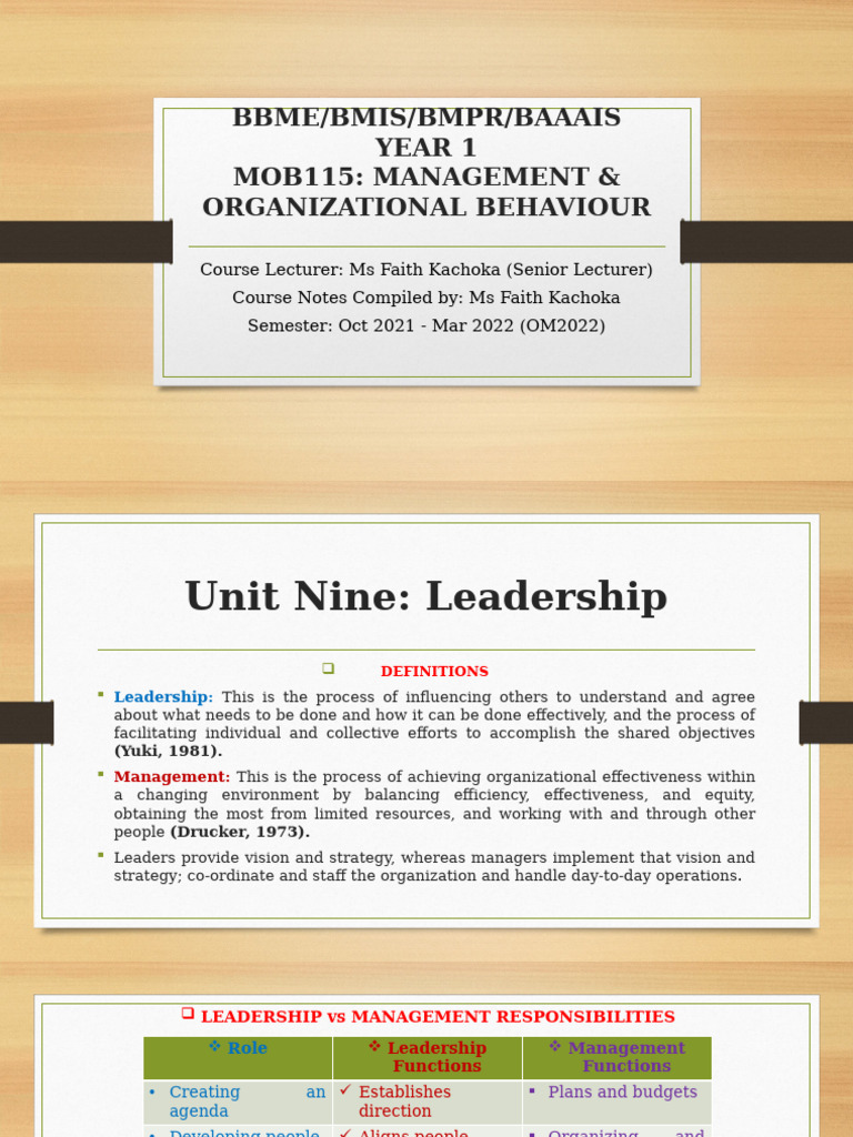 MOB115 Lecture 9 | PDF | Leadership | Power (Social And Political)