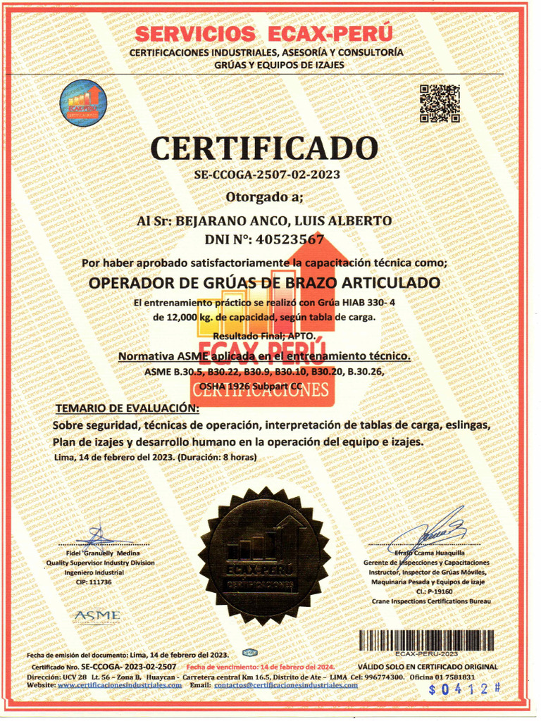 Cerft. oPERADOR DE GRÚAS DE BRAZO ARTICULADO - BEJARANO ANCO, LUIS ...