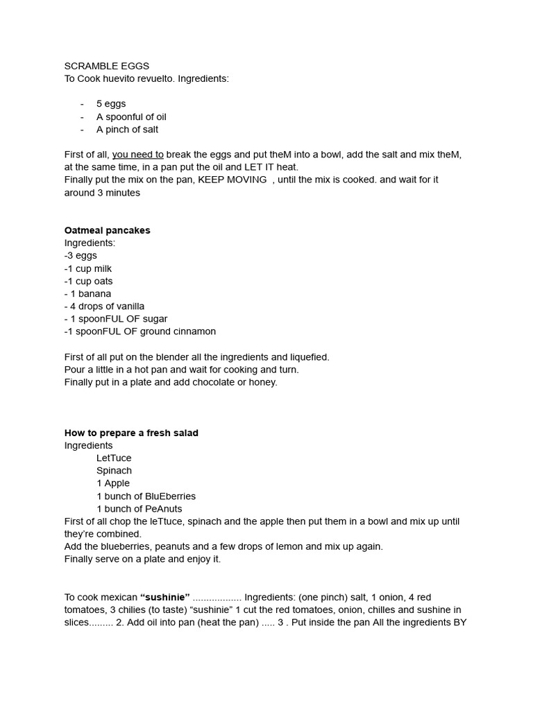 Easy Recipes: Eggs, Pancakes, Salad & Cookies | PDF