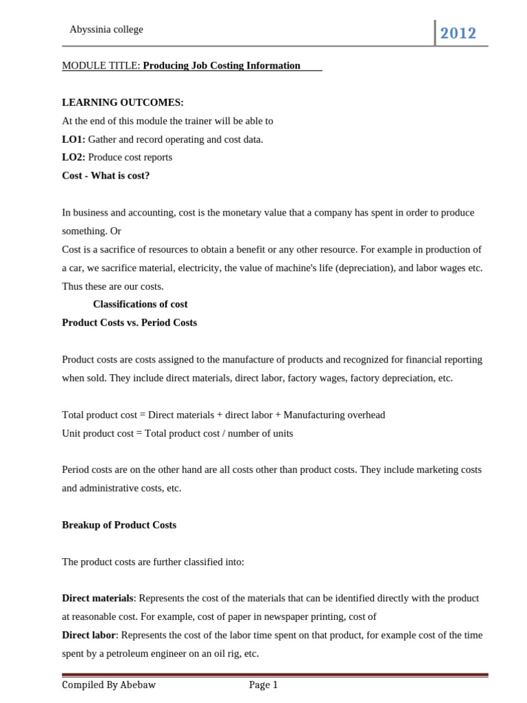 Job Costing Information Guide | PDF | Cost Of Goods Sold | Inventory