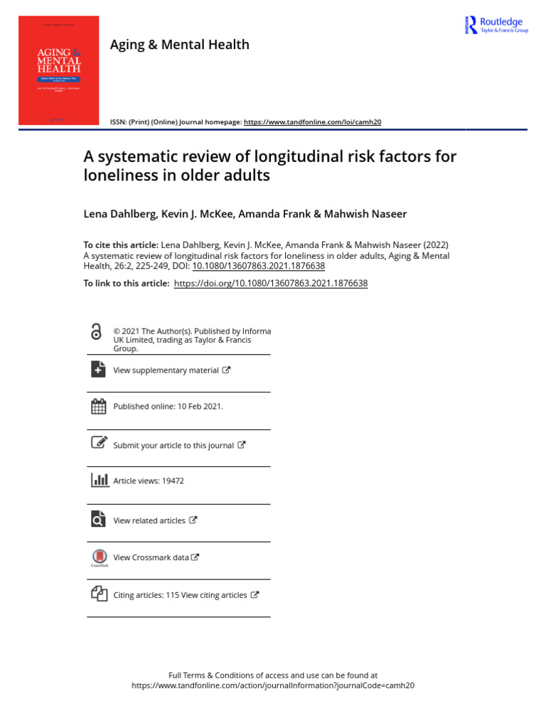 A Systematic Review of Longitudinal Risk Factors For Loneliness in ...