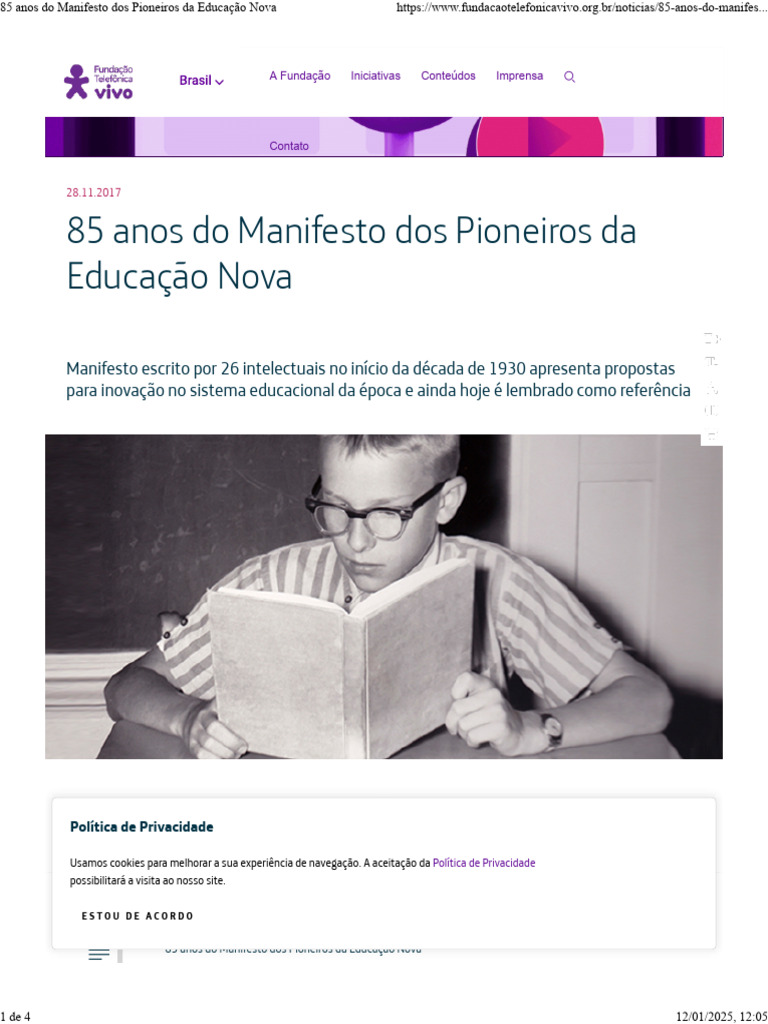 85 Anos do Manifesto da Educação Nova | PDF | Brasil | Escolas