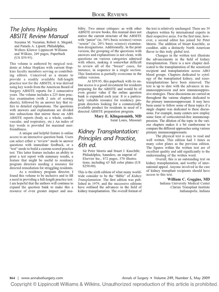 The Johns Hopkins ABSITE Review Manual | PDF | Organ Transplantation ...
