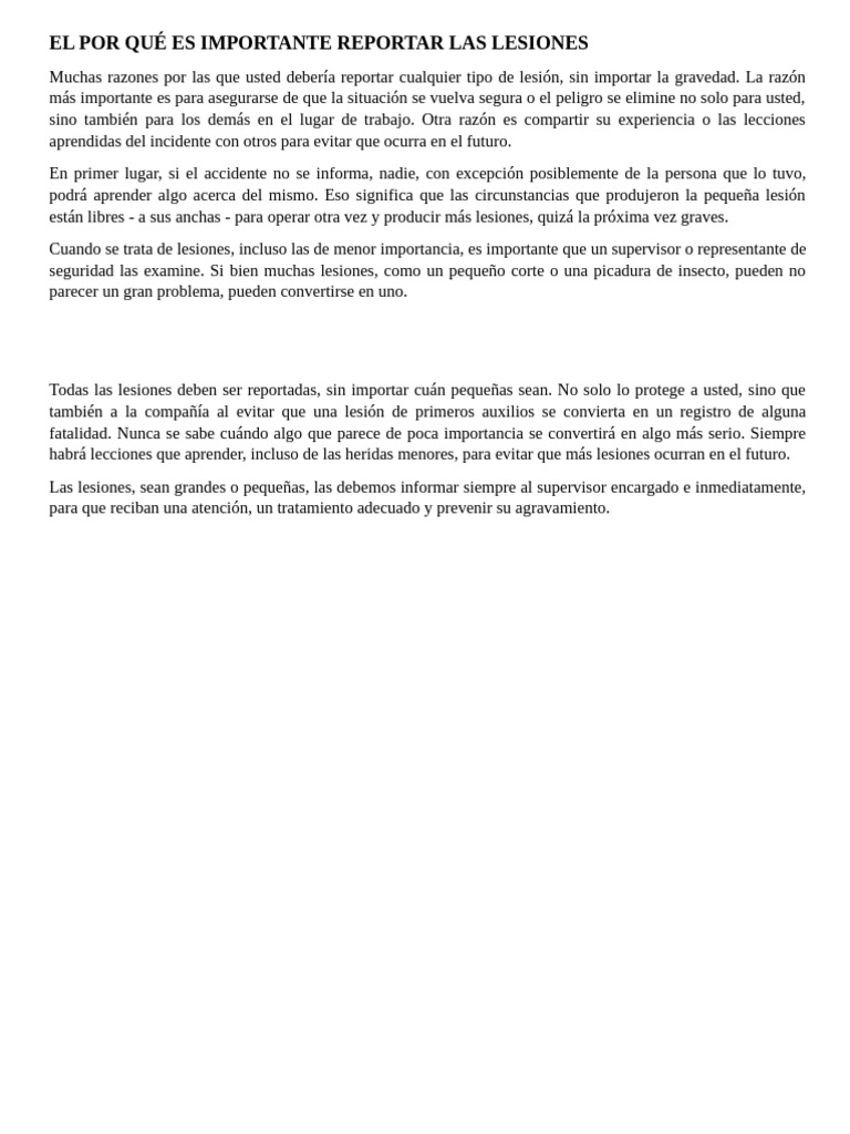 El Por Qué Es Importante Reportar Las Lesiones | PDF