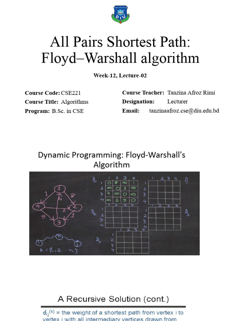 W-12 - L-2 - All Pairs Shortest Path Floyd-Warshall Algorithm | PDF