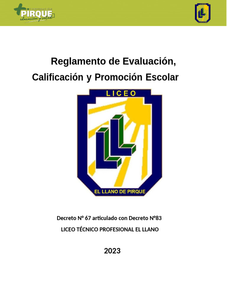 Reglamento de Evaluación Escolar 2023 | PDF | Evaluación | Plan de estudios