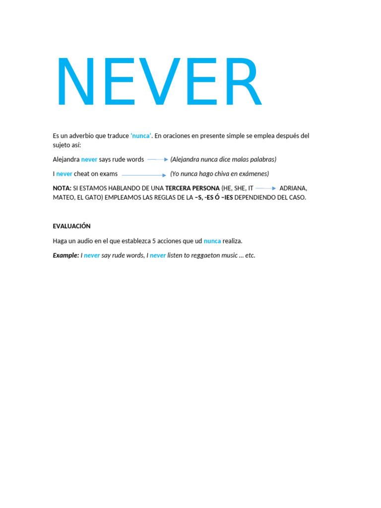 Uso de "Never" en Inglés | PDF