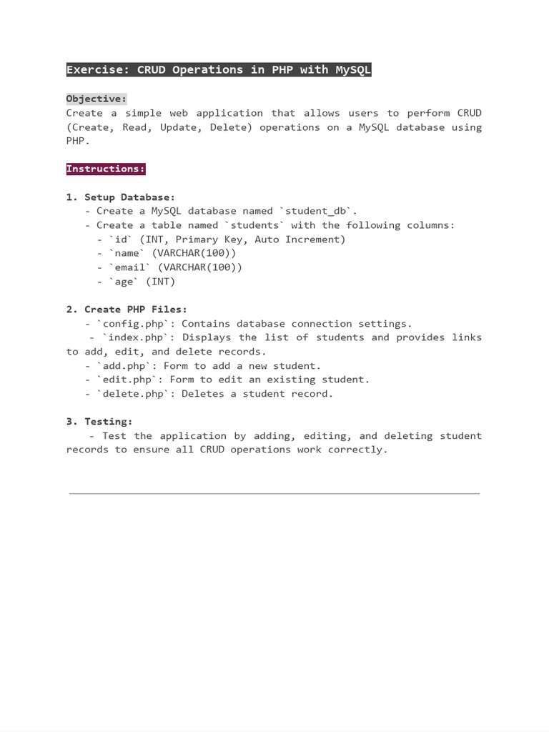 CRUD Operations in PHP with MySQL | PDF