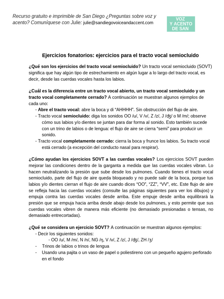 Ejercicios SOVT para mejorar la voz | PDF | Vocal | Boca