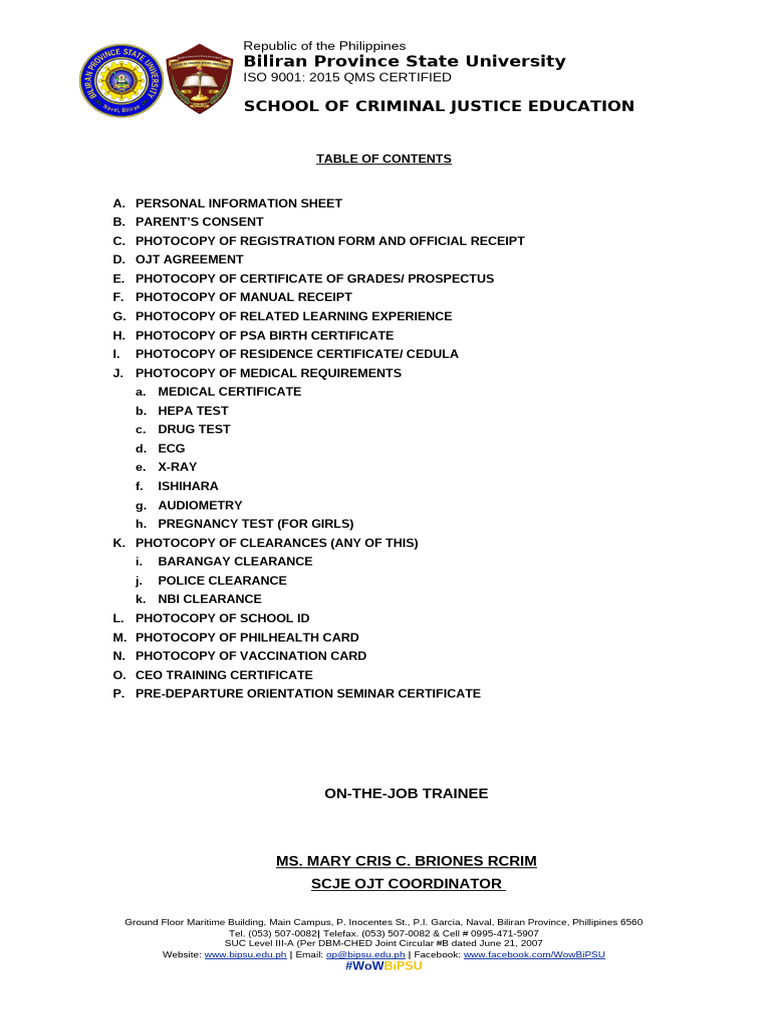 Ojt Table of Contents Cover Page 115127 | PDF
