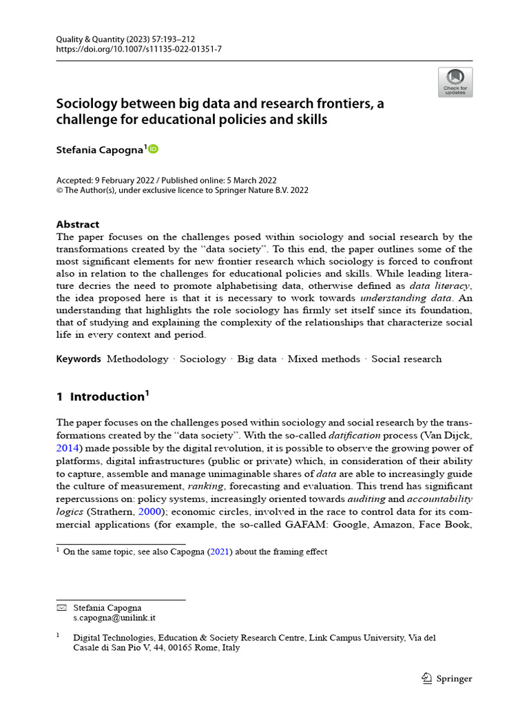 Sociology and Big Data Challenges | PDF | Sociology | Data