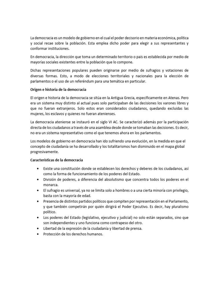 Características y Tipos de Democracia | PDF | Democracia | Ideologías ...