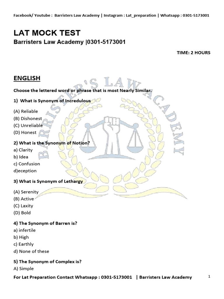 LAT Mock Test Preparation Guide | PDF | Pakistan | All India Muslim League