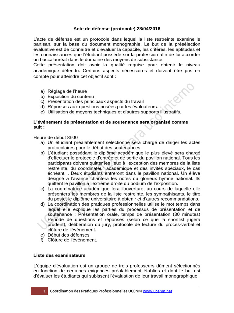 Protocole de Défense de Mémoire 2016 | PDF