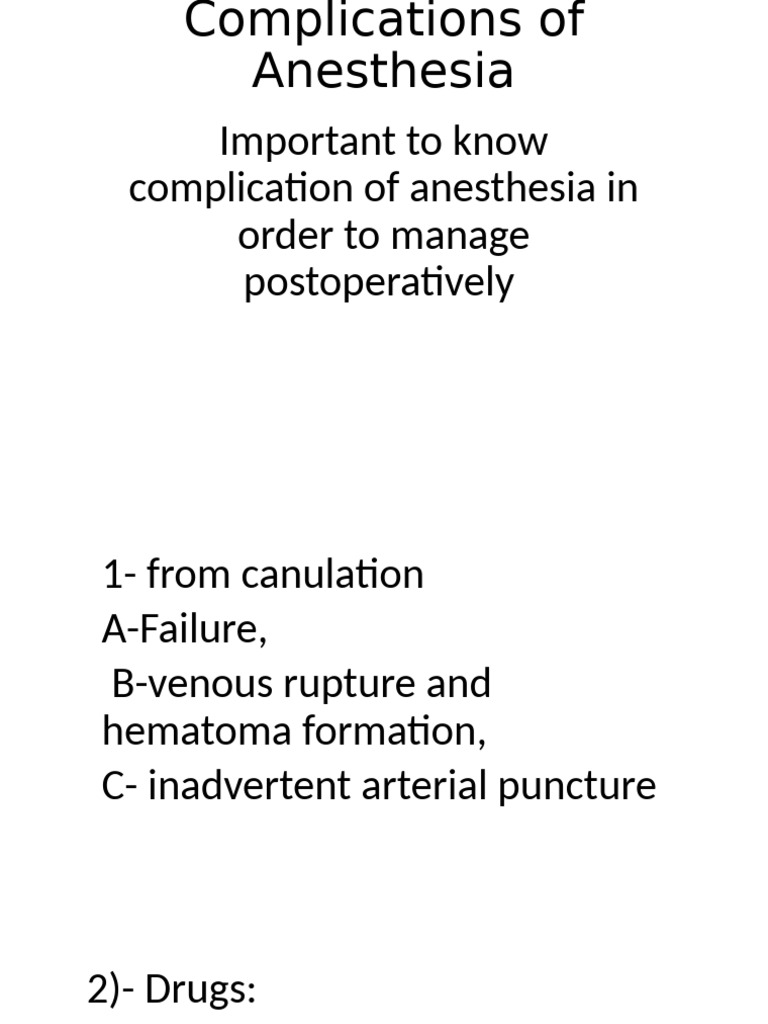 Anesthesia Complications Guide | PDF