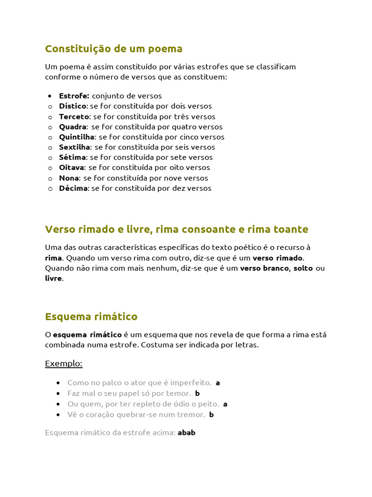 Estruturas e Recursos de Poemas | PDF | Métrica (poesia) | Rima