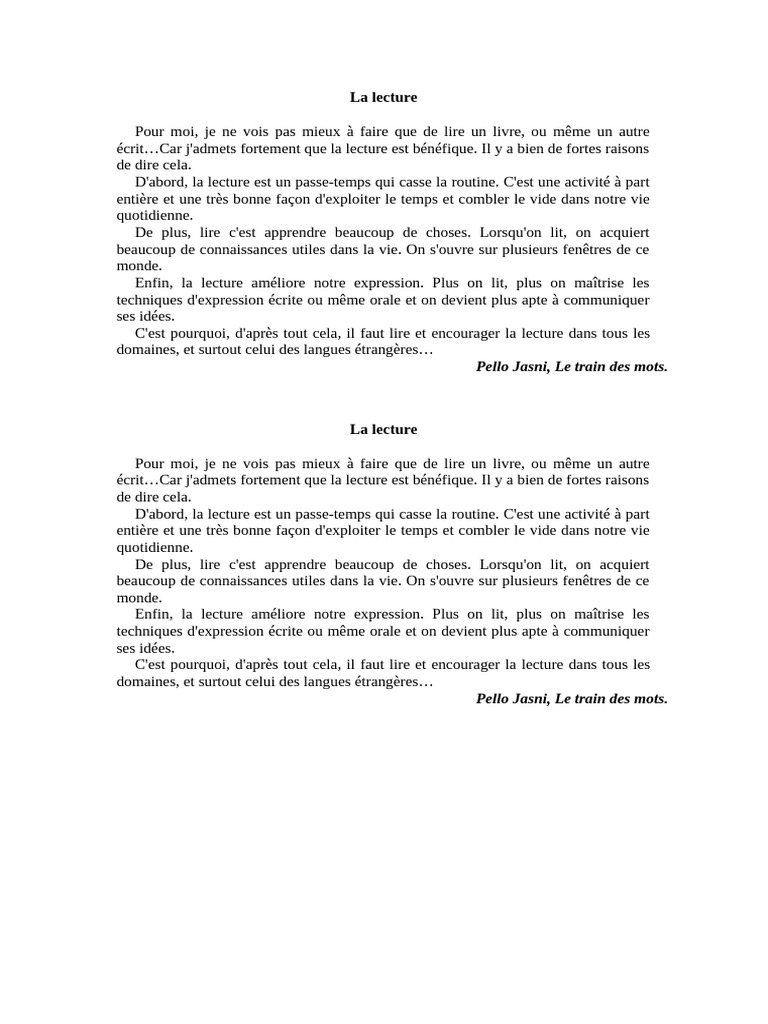 Les bienfaits de la lecture quotidienne | PDF