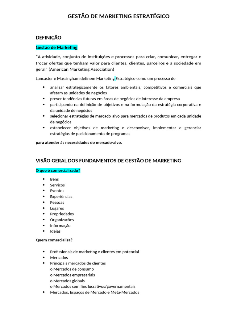 Gestão de Marketing Estratégico | PDF | Marketing | Business