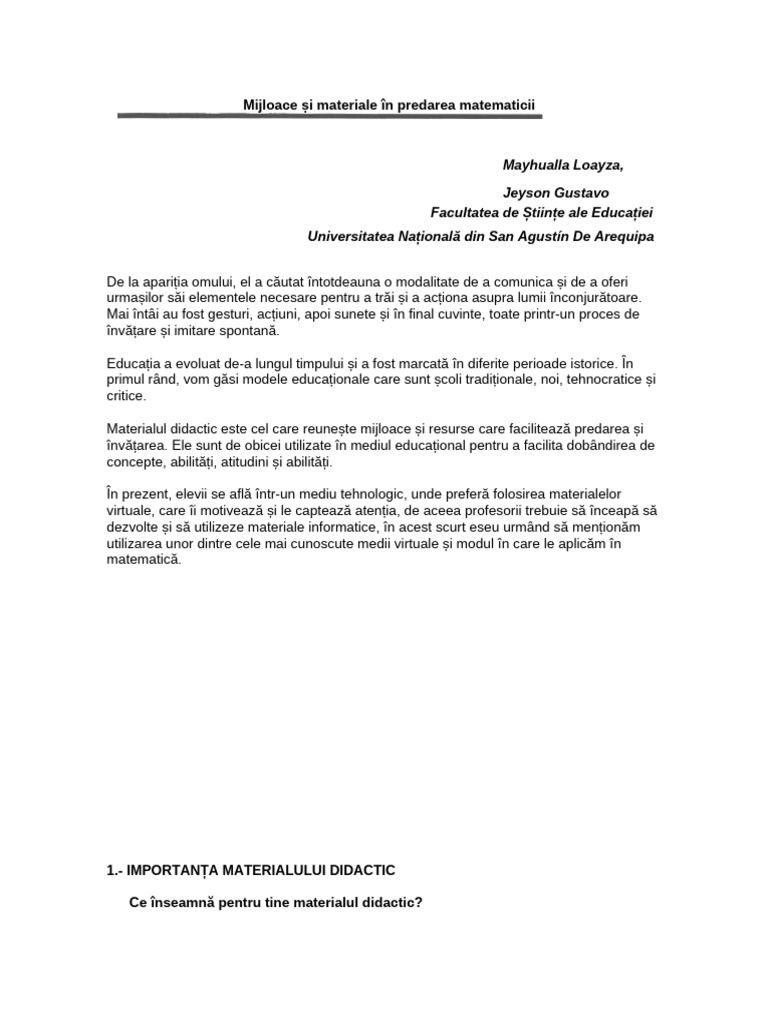 Mediile Și Materialele În Predarea Matematicii Originale | PDF
