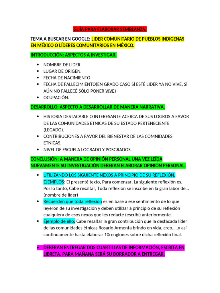 Guía para Elaborar Semblanza | PDF