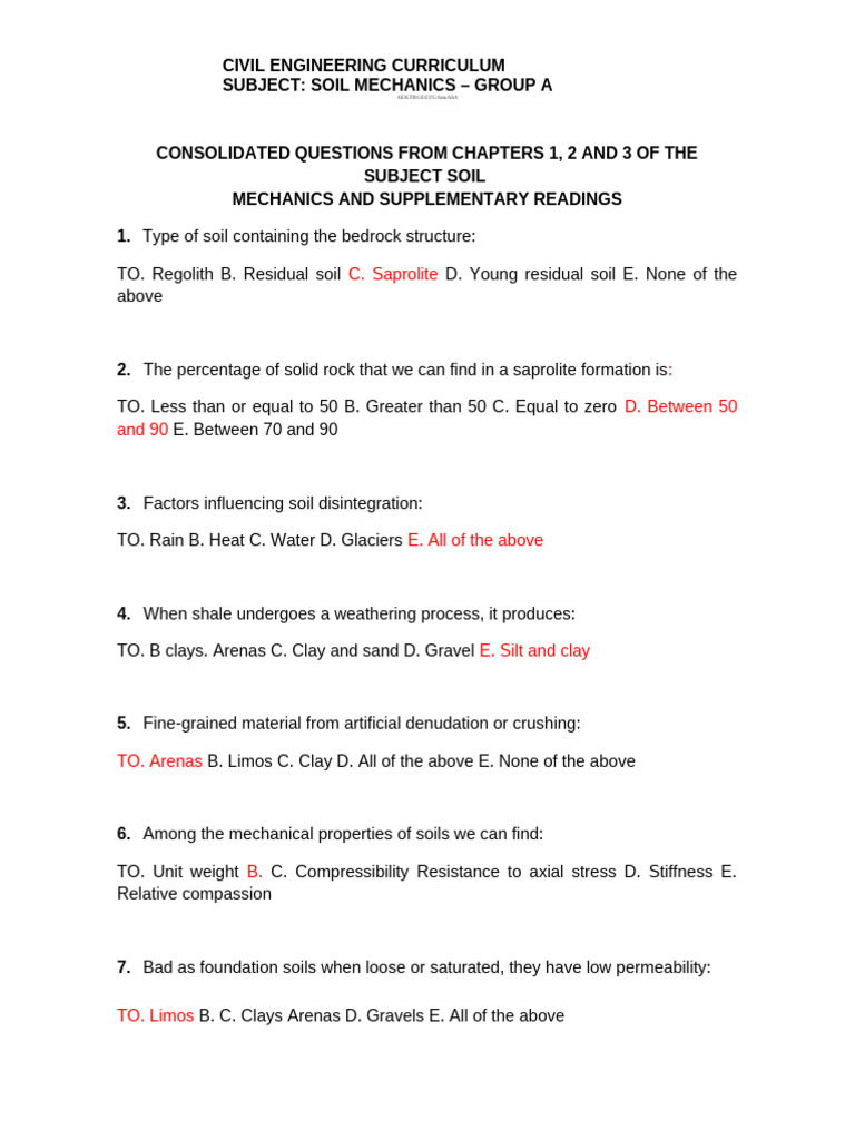 Soil Mechanics Curriculum Questions | PDF | Soil Mechanics | Rock (Geology)