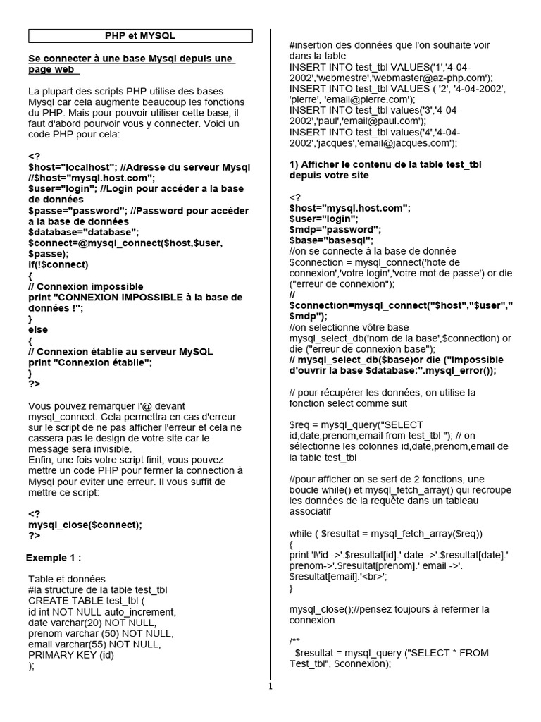 Connexion PHP à MySQL et gestion des données | PDF | PHP | MySQL
