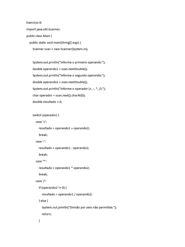 Calculadora Simples em Java | PDF