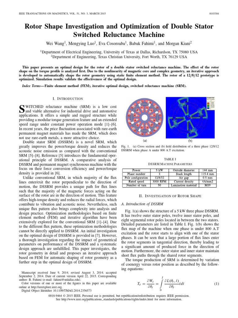 Rotor Optimization for Double Stator SRM | PDF | Angle | Inductance