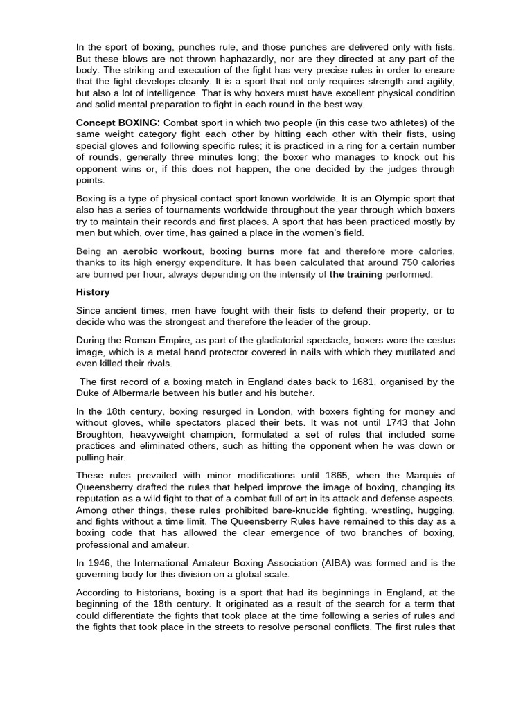 Boxing: Rules, History, and Techniques | PDF