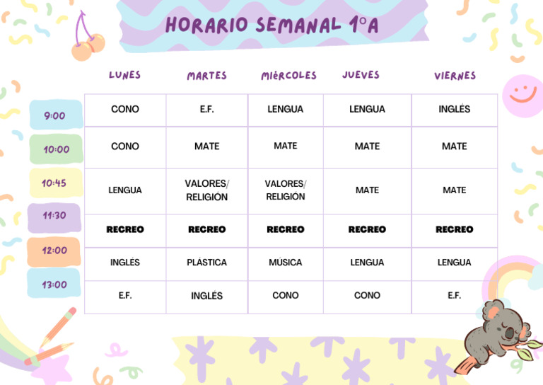 Horario Escolar 1ºa | PDF